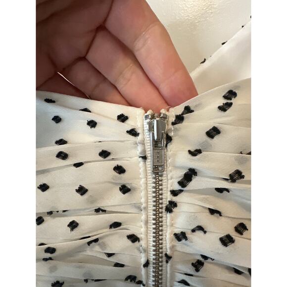 Self-Portrait Swiss Dot Pleated Chiffon Midi Dress White Black Size 4 - Picture 8 of 15